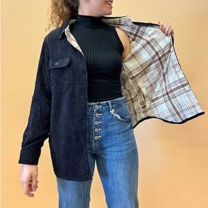 Corduroy vs Flannel; Black Corduroy Jacket with Plaid Lining